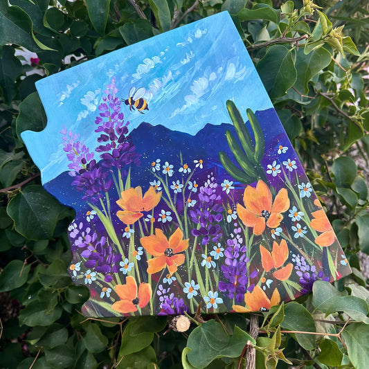 Original Arizona Wood Painting - Wildflowers