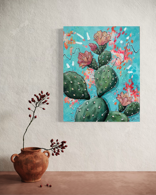 "Prickly Pear Thriving in Pink" Original Acrylic Painting