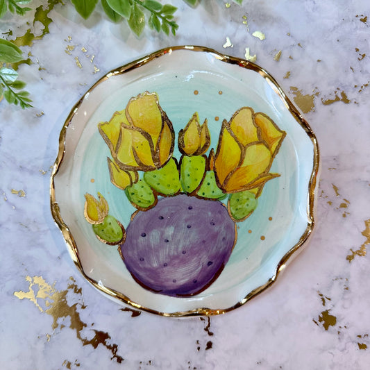 Large Trinket Dish - Prickly Pear with Flowers