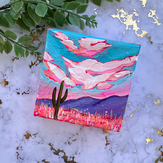 Acrylic Mini -  Pink Desert Palette Knife Painting