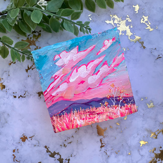 Acrylic Mini -  PinkDesert Mountains Palette Knife Painting