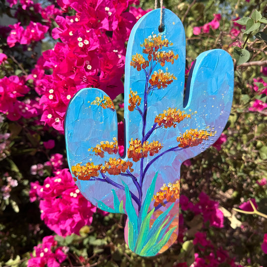 Original Cactus Wood Painting - Agave