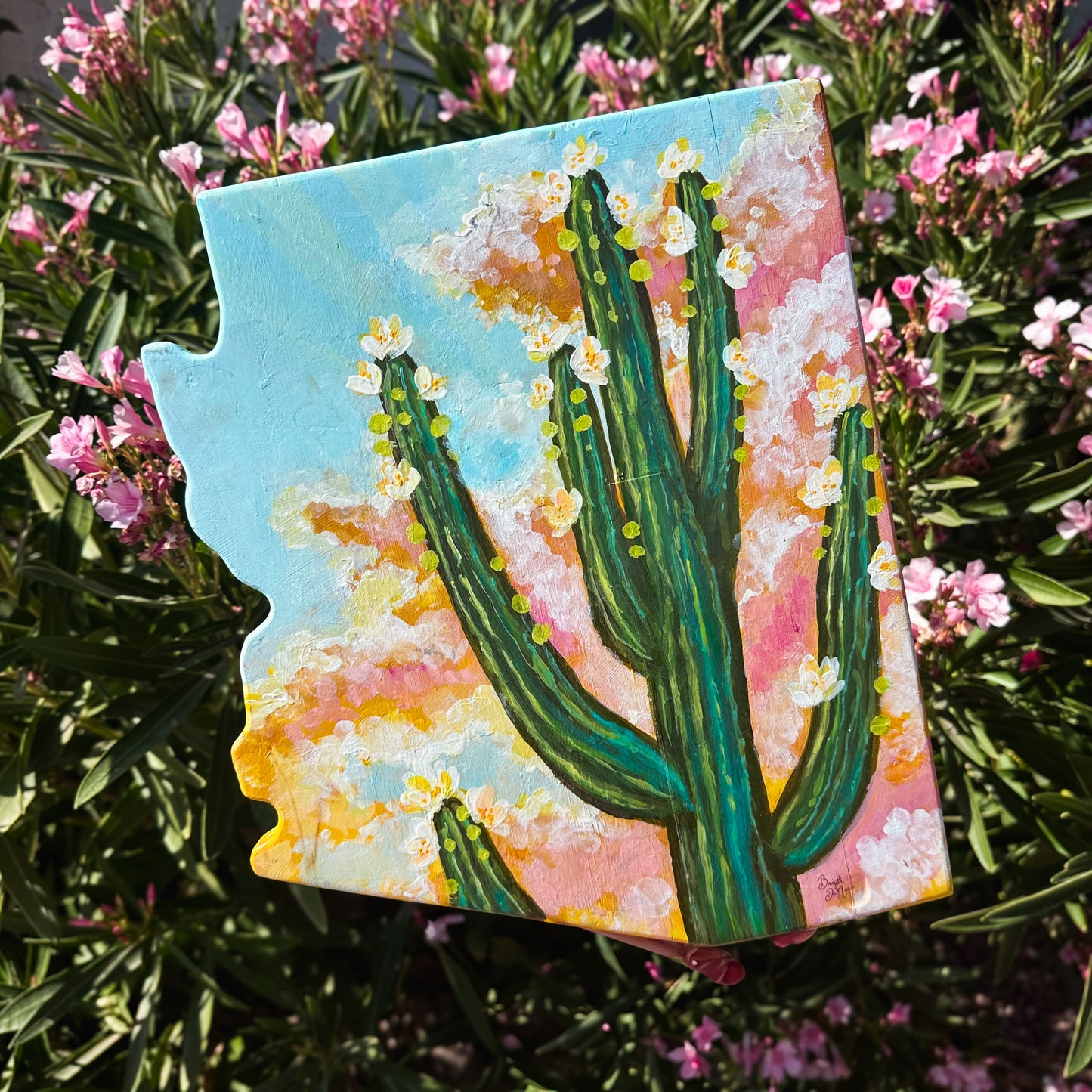 Original Arizona Wood Painting - Sunset Saguaro