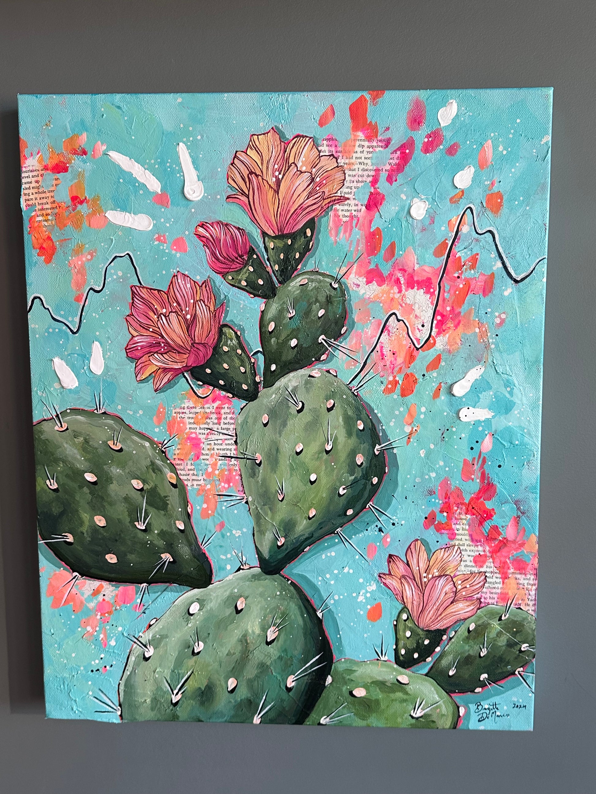 prickly pear cactus paintings "Prickly Pear Thriving in Pink" Original Acrylic Painting