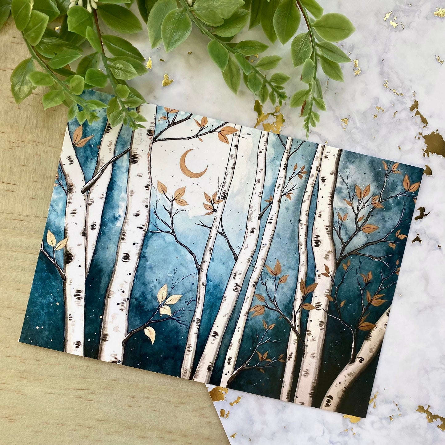 Birch Tree at Night Print